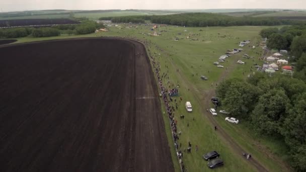 Folk Festivals Bashkiria Sabantuy Holiday Plow Race Aerial View — Stock Video