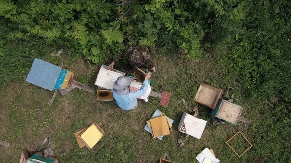 Mountain Apiary Beekeepers Work Aerial View — Stock Photo, Image