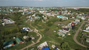 Tataristan. Cheremshan Köyü. Havadan görünüm.