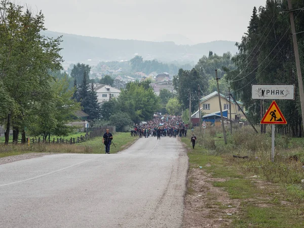 Bewohner Baschkiriens Protestieren Gegen Die Zerstörung Des Kuschtauer Berges Durch — Stockfoto