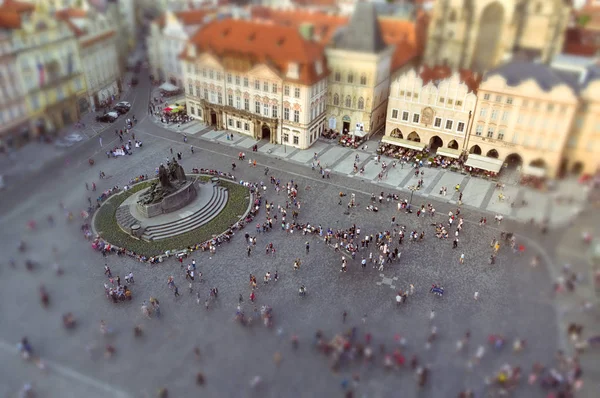 Luftaufnahme Des Historischen Altstadtplatzes Der Prager Altstadt Bei Sonnenuntergang Gedrängter — Stockfoto