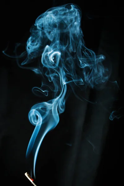 Abstract Blue Smoke Isolated Black Background Aromatic Sticks Rays Light — Stock Photo, Image