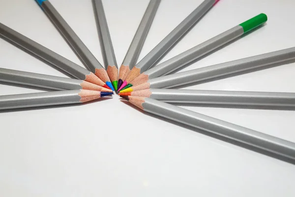 Color Pencils Lie Circle White Background Place Text — Stock Photo, Image