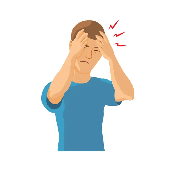 Baş ağrısı, migren sahip adam — Stok Vektör