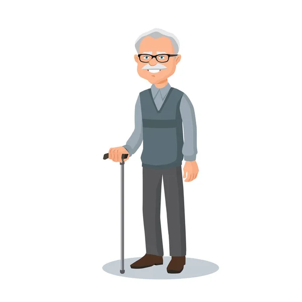 Orang tua, kakek memakai kacamata dengan tongkat - Stok Vektor