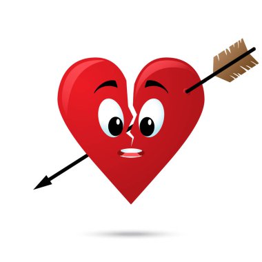 Kalbi kırık bir okla deldi. Vektör çizim.