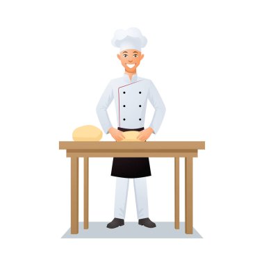 Pizza hazırlık. Aşçı hamur kneads.