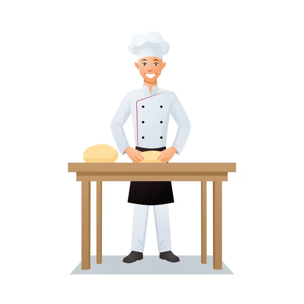 Προετοιμασία Της Πίτσας Μάγειρας Ζυμώνει Ζύμη — Διανυσματικό Αρχείο