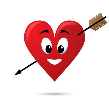Kalp gülümseyen bir ok ile deldi. Vektör çizim.