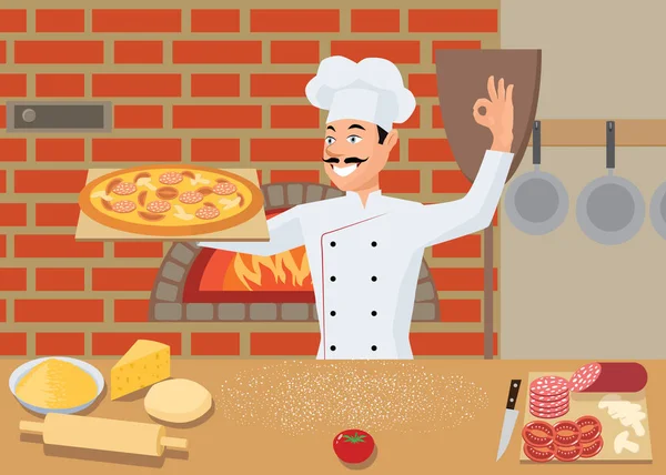 Cozinhe Mão Detém Pizza Cozida Ilustração Vetorial Ilustrações De Stock Royalty-Free