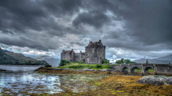 Eilean Donan Castle, Loch Duich, Scotish highlands, United Kingdom with a vintage look