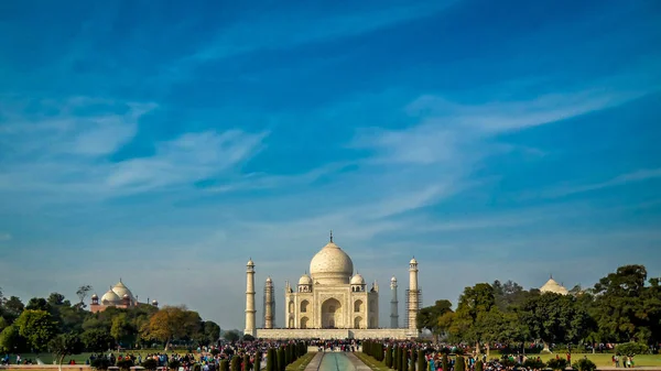 Taj Mahal Mausoleo Marmo Bianco Avorio Sulla Riva Meridionale Del — Foto Stock