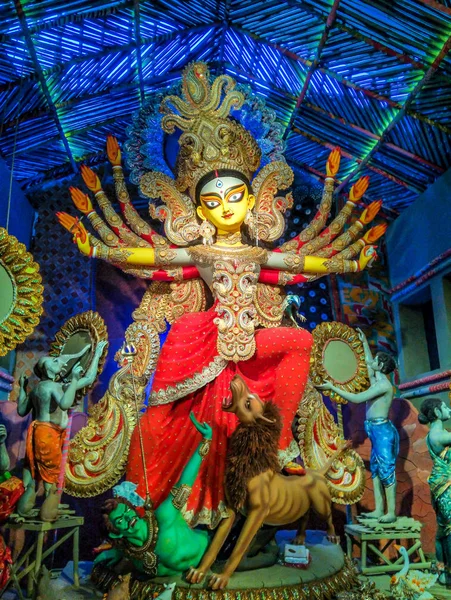 Escultura Diosa Hindú Durga Durante Festival Durga Puja Octubre Kolkata — Foto de Stock