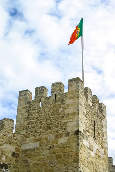Portuguese Flag Waving Tower Sao Jorge Castle Lisbon Portugal — Stock Photo, Image