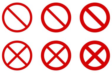 Prohibition sign (no symbol) - red circle with diagonal cross. Versions with different width, single and double crossing. clipart