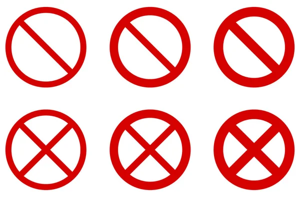 Segno Divieto Nessun Simbolo Cerchio Rosso Con Croce Diagonale Versioni — Vettoriale Stock