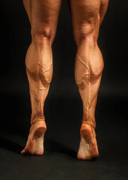 Detail Male Bodybuilder Calves Muscles Shot Black Background — Stock Photo, Image