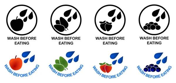 Wash Eating Set Symbols Black Color Version Sign Drops Water — Stock Vector