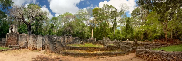 Panorama Haute Résolution Ruines Ancienne Ville Gede Dans Jungle Africaine — Photo