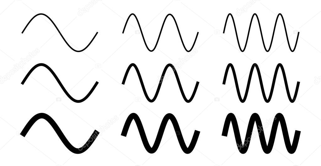Simple sine wave drawing. One, two and three period with 3 different width.