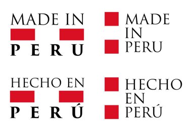 Basit Made in Peru / Hecho en (Perulu İspanyolca çeviri) etiket. Yatay ve dikey metin Ulusal renkleri ile düzenlenmiş.
