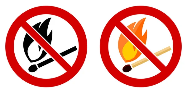 Kein Offenes Feuer Brennendes Symbol Streichholz Mit Flamme Roten Kreuzkreis — Stockvektor