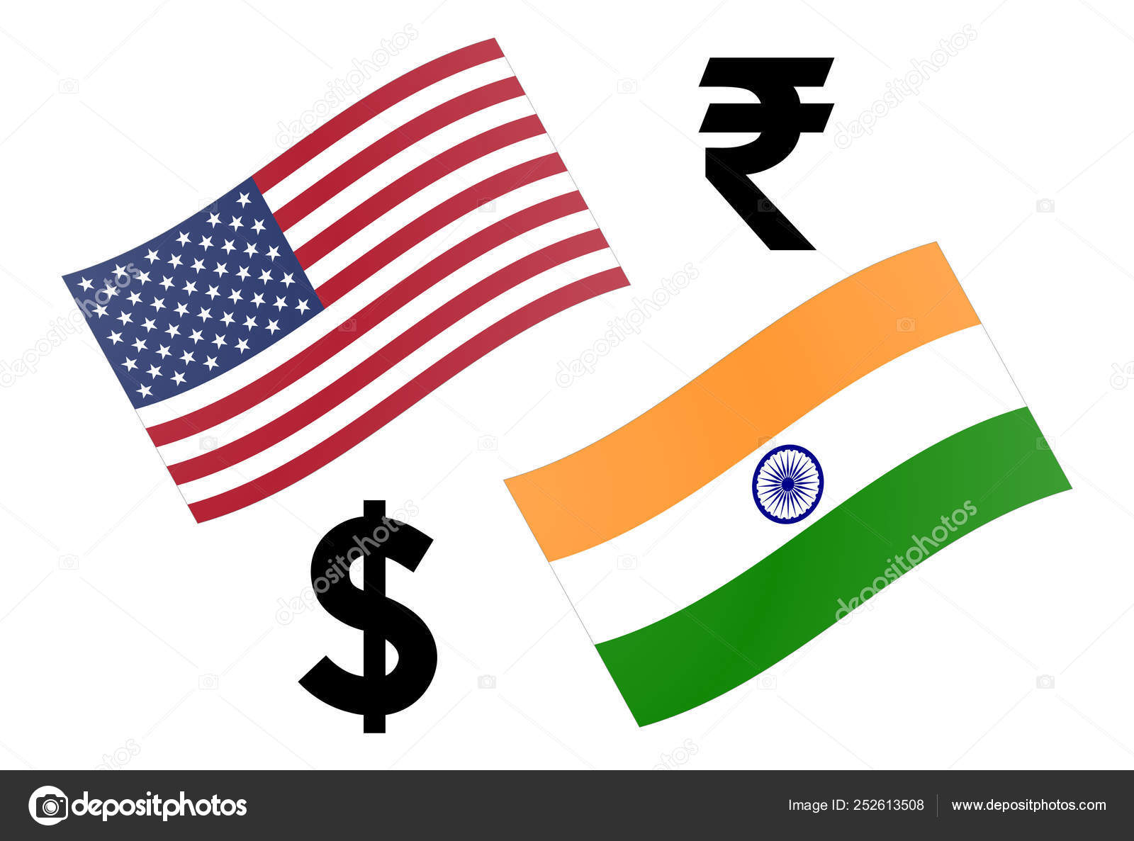 Usdinr Forex Currency Pair Vector Illustration American And Indian - 