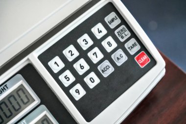 Elektronik ağırlık ölçeği, sayısal tuş takımı detay closeup