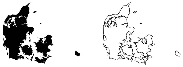 Mapa simples (apenas cantos afiados) de Dinamarca (Danmark) vetorial draw —  Vetores de Stock
