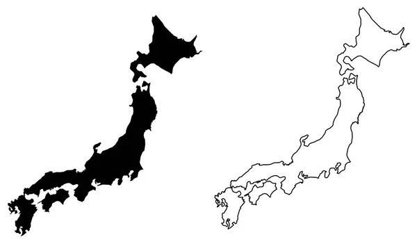 Peta sederhana (hanya sudut tajam) dari gambar vektor Jepang. Terisi - Stok Vektor