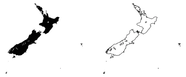 Mappa semplice (solo angoli taglienti) del disegno vettoriale della Nuova Zelanda. M — Vettoriale Stock