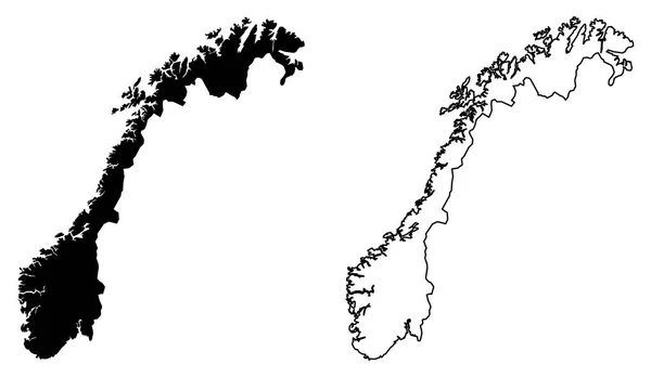 Peta sederhana (hanya sudut tajam) dari gambar vektor Norwegia. Mercat - Stok Vektor