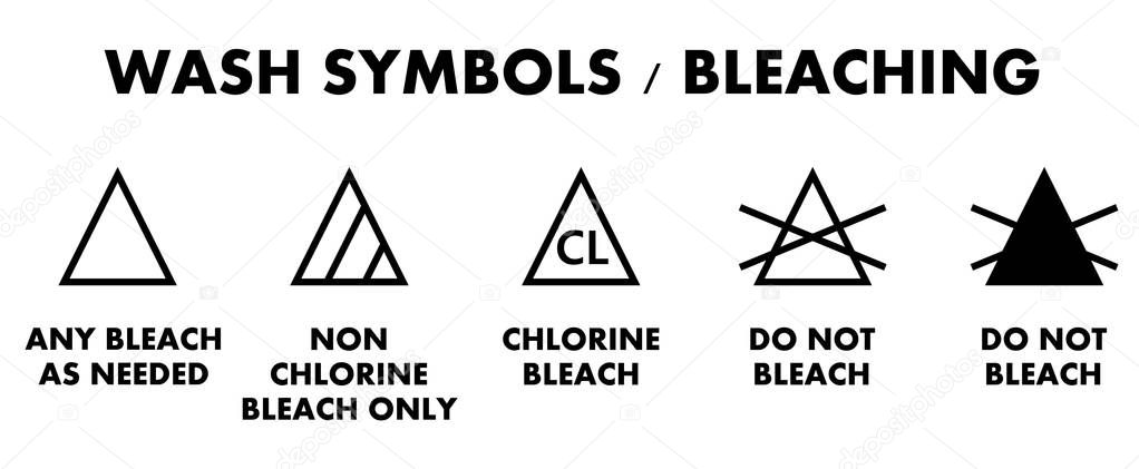 Laundry bleaching symbols. Icons for different type of garment b