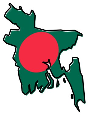 Bangladeş anahat basitleştirilmiş harita, biraz bükülmüş bayrak un ile