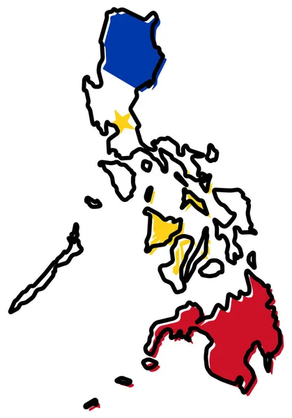 Mappa semplificata del profilo delle Filippine, con bandiera leggermente piegata u — Vettoriale Stock