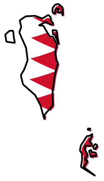 Mappa semplificata del profilo del Bahrein, con bandiera leggermente piegata sotto — Vettoriale Stock