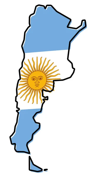 Mapa simplificado da Argentina contorno, com bandeira ligeiramente dobrada und —  Vetores de Stock