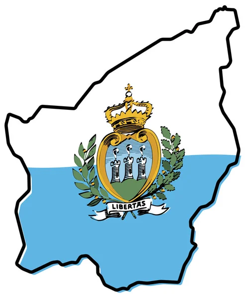 Vereenvoudigde kaart van San Marino omtrek, met iets gebogen vlag un — Stockvector