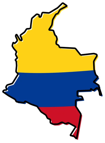 Mappa semplificata del profilo della Colombia, con bandiera leggermente piegata — Vettoriale Stock