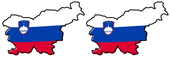 Mappa semplificata del profilo della Slovenia, con bandiera leggermente piegata — Vettoriale Stock
