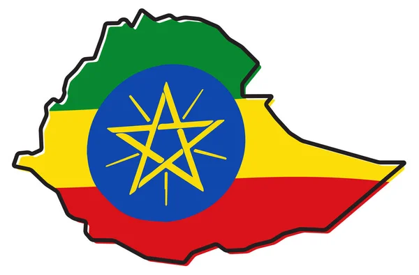 Vereenvoudigde kaart van Ethiopië omtrek, met iets gebogen vlag Unde — Stockvector