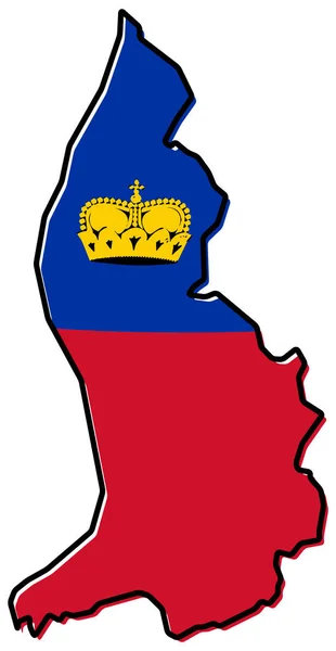 Vereenvoudigde kaart van Liechtenstein overzicht, met iets gebogen vlag — Stockvector