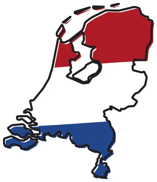 Vereinfachte Karte der Niederlande mit leicht gebogener Flagge — Stockvektor