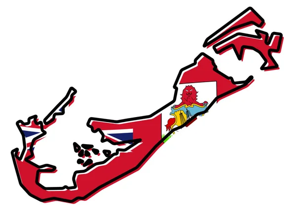 Mappa semplificata del profilo delle Bermuda, con bandiera leggermente piegata sotto — Vettoriale Stock