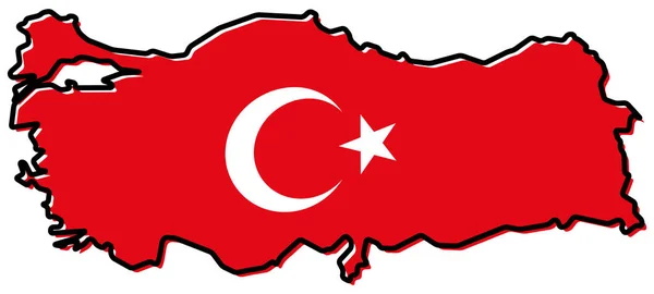 Peta sederhana dari Turki garis luar, dengan sedikit membungkuk bendera di bawah - Stok Vektor