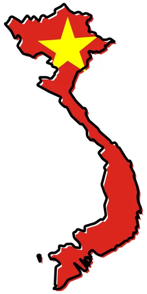 Carte simplifiée des contours du Vietnam, avec un drapeau légèrement plié sous — Image vectorielle