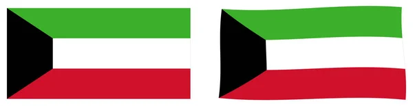 Stato del Kuwait bandiera. Versione semplice e leggermente ondulata . — Vettoriale Stock