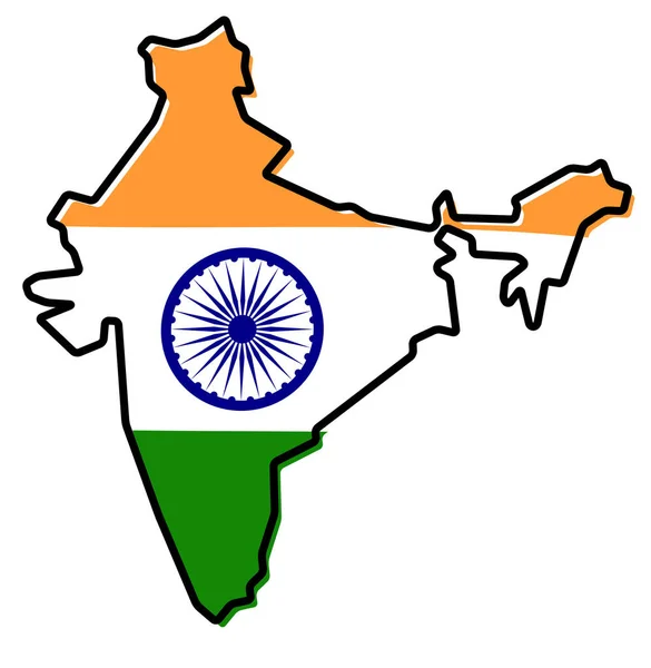 Vereenvoudigde kaart van India omtrek, met enigszins gebogen vlag onder i — Stockvector
