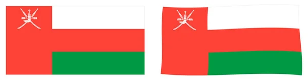 Sultanato della bandiera dell'Oman. Versione semplice e leggermente ondulata . — Vettoriale Stock