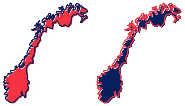 Mapa simplificado do contorno da Noruega. Preenchimento e acidente vascular cerebral são nacionais — Vetor de Stock